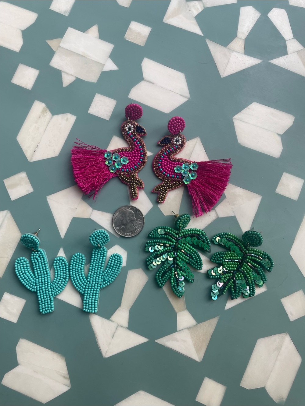 Beaded Summer Earrings (set of 3) - Flamingo, Cactus, Monstera